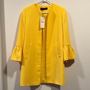 Zara Bright Yellow Ruffle Sleeve Jacket